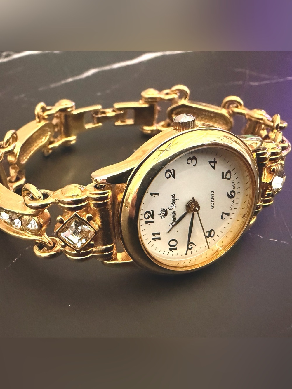 Vintage Premier Designs Gold Tone Rhinestone Link Bracelet Watch